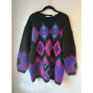 Vintage Segrets Sun Prints Mohair Wool Blend Colorful Abstract Sweater
